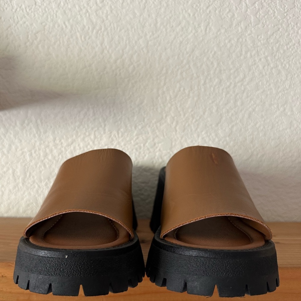Free People Winona Wedge Sandal Brown Leather Slide Size 37/6.5 - Picture 7 of 9